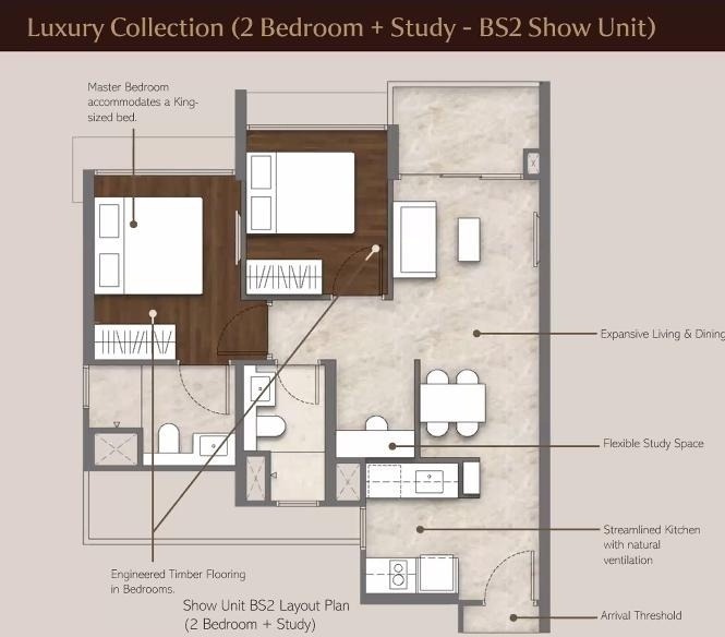 2 Bedroom + Study floor plan